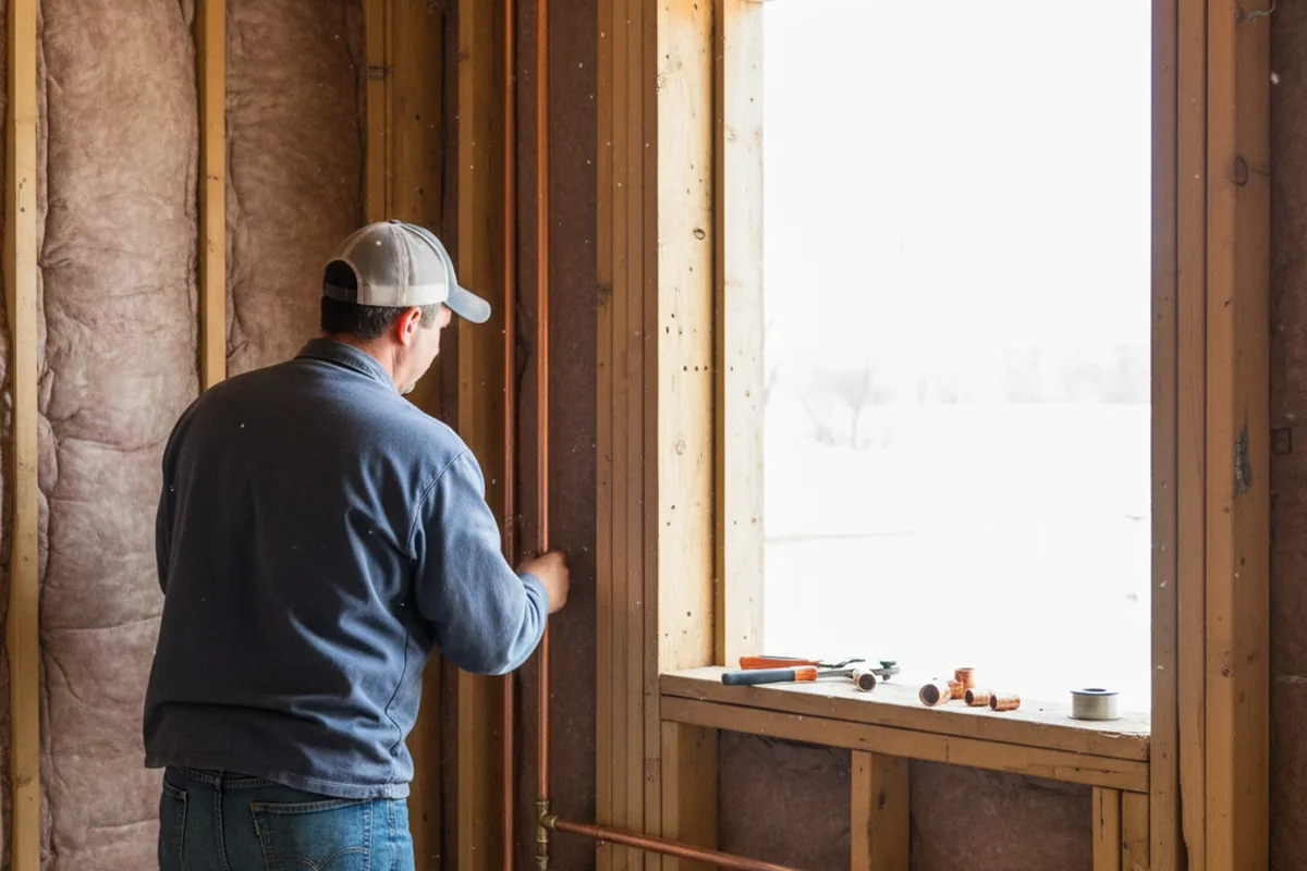 Licensed plumber running new copper supply lines in a Oberlin home
